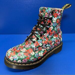 Dr. Martens  Pascal 'Wild Poppy' Black Leather Boots Womens 7
